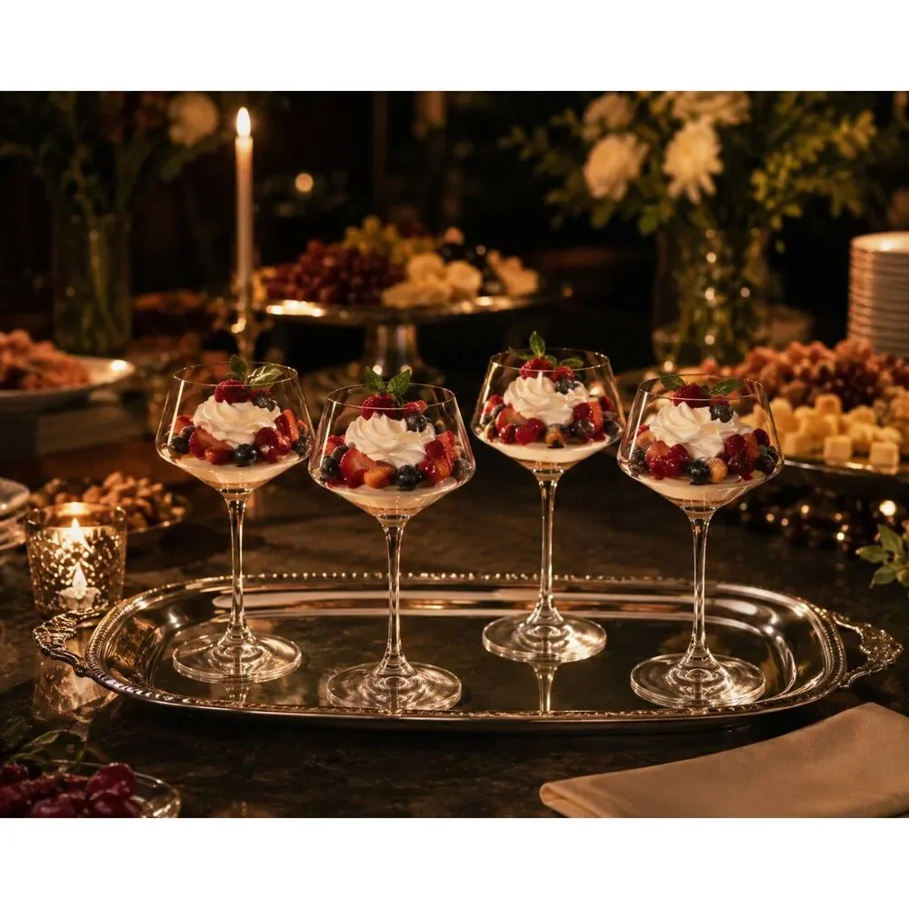 Vintage MCM Hand Blown Hollow Stem Champagne Coupes, Set of 4